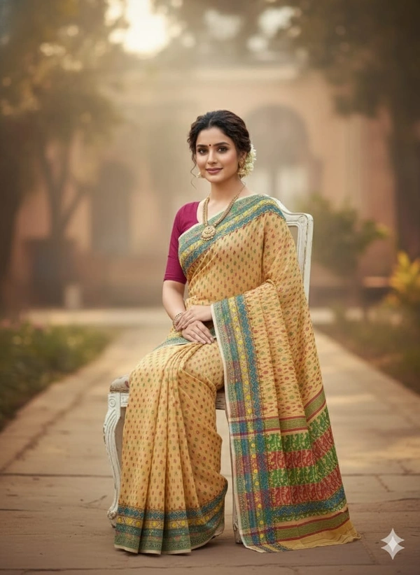 SKU1127 : Elegant Handwoven Jamdani Saree – Gujrati Lambani Work - Dry wash, Yes