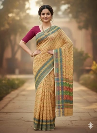 SKU1127 : Elegant Handwoven Jamdani Saree – Gujrati Lambani Work - Dry wash, Yes