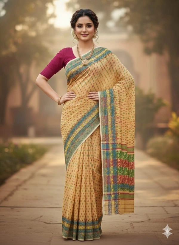 SKU1127 : Elegant Handwoven Jamdani Saree – Gujrati Lambani Work - Dry wash, Yes