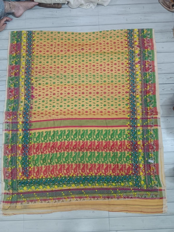 SKU1127 : Elegant Handwoven Jamdani Saree – Gujrati Lambani Work - Dry wash, Yes