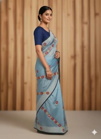 SKU1029 : Cotton Tissue Saree | All over  Chickankari Work - Dry wash, Yes