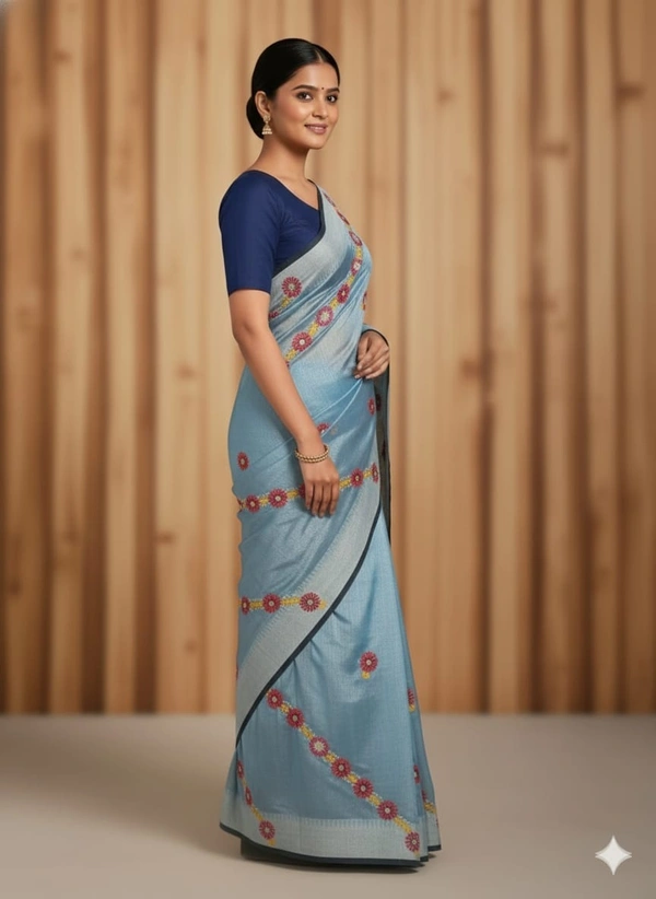 SKU1029 : Cotton Tissue Saree | All over  Chickankari Work - Dry wash, Yes