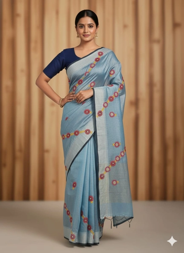 SKU1029 : Cotton Tissue Saree | All over  Chickankari Work - Dry wash, Yes