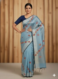 SKU1029 : Cotton Tissue Saree | All over  Chickankari Work - Dry wash, Yes