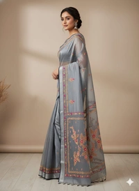 SKU1030 : Cotton Tissue Saree | All over Parsi Work - Dry Wash, Yes