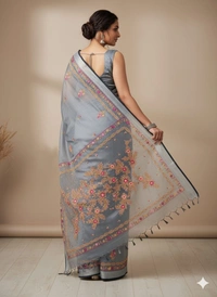 SKU1030 : Cotton Tissue Saree | All over Parsi Work - Dry Wash, Yes
