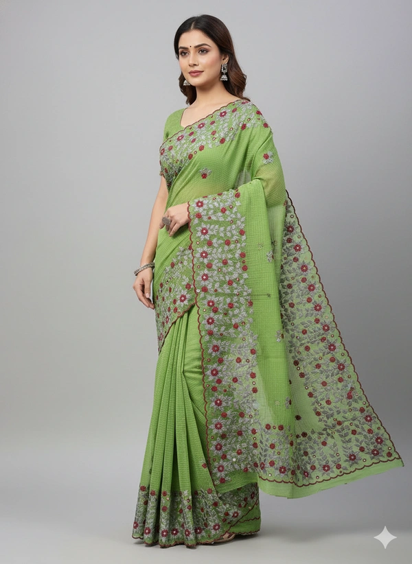 SKU1132 : Resham Check Saree – Gorgeous, Lightweight & Breathable Fabric - Dry Wash, No