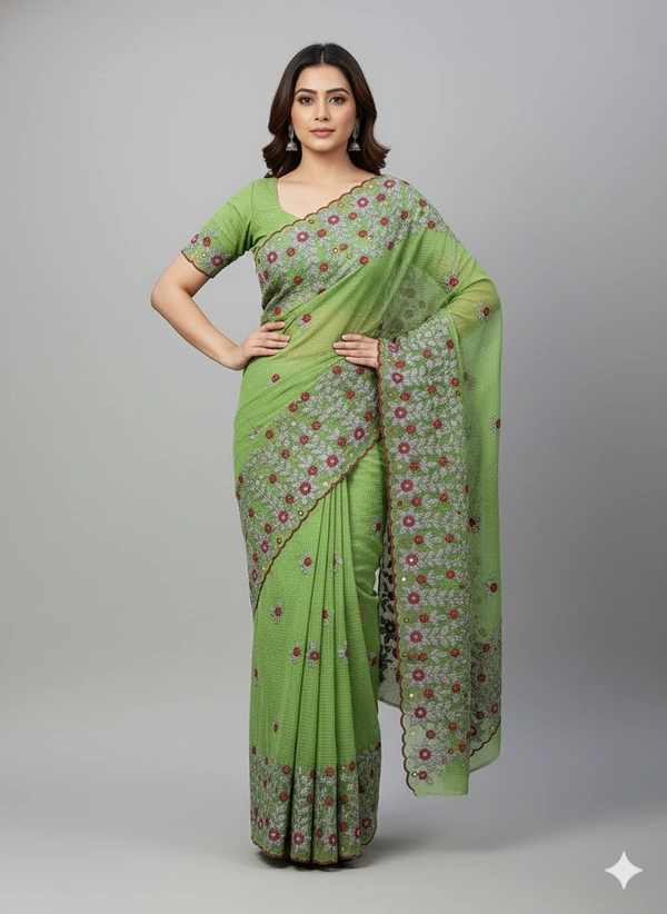 SKU1132 : Resham Check Saree – Gorgeous, Lightweight & Breathable Fabric - Dry Wash, No