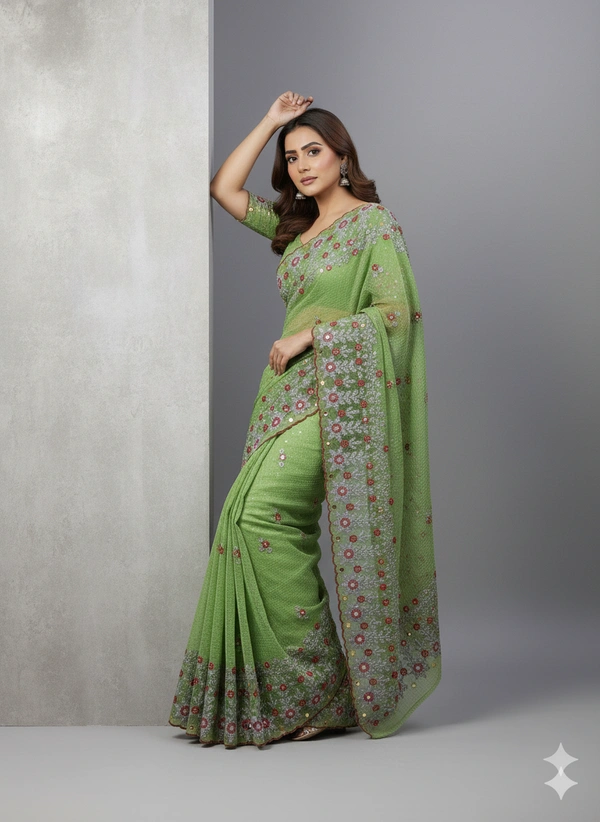 SKU1132 : Resham Check Saree – Gorgeous, Lightweight & Breathable Fabric - Dry Wash, No