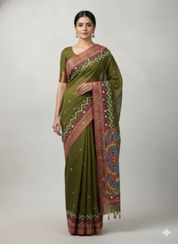 SKU1115 : Elegant Pure Resham Silk Saree – Gujrati Lambani Handwoven Ethnic Wear - Dry Wash, Yes