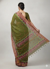 SKU1115 : Elegant Pure Resham Silk Saree – Gujrati Lambani Handwoven Ethnic Wear - Dry Wash, Yes