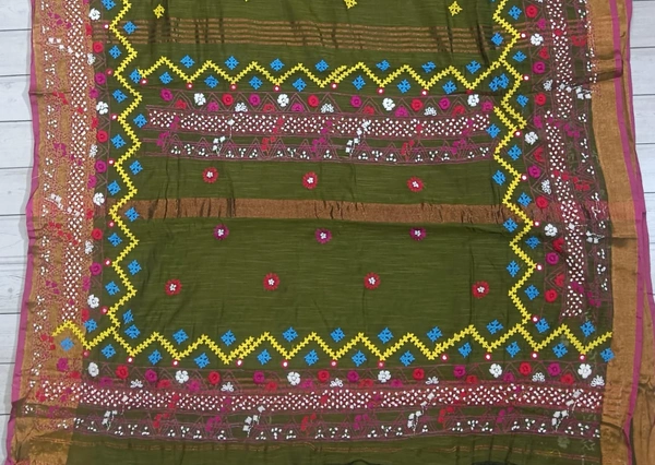 SKU1115 : Elegant Pure Resham Silk Saree – Gujrati Lambani Handwoven Ethnic Wear - Dry Wash, Yes