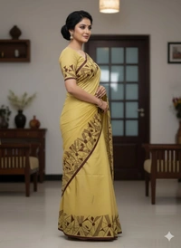 SKU1133 : Tant Pure Handloom Cotton Saree – Handpainted, Lightweight & Breathable Fabric - Dry Wash, Yes