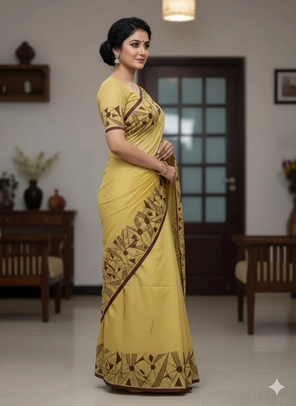 SKU1133 : Tant Pure Handloom Cotton Saree – Handpainted, Lightweight & Breathable Fabric - Dry Wash, Yes