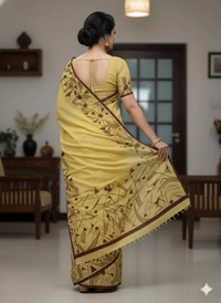 SKU1133 : Tant Pure Handloom Cotton Saree – Handpainted, Lightweight & Breathable Fabric - Dry Wash, Yes