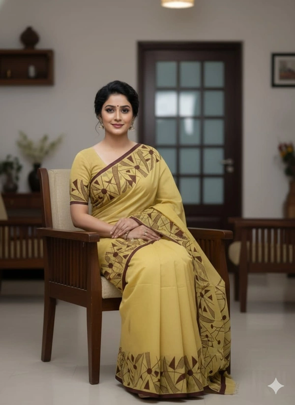 SKU1133 : Tant Pure Handloom Cotton Saree – Handpainted, Lightweight & Breathable Fabric - Dry Wash, Yes