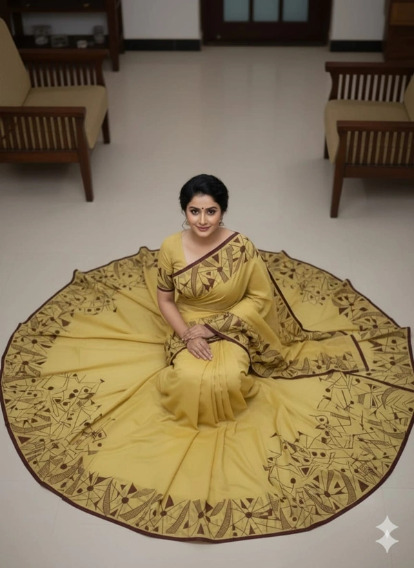 SKU1133 : Tant Pure Handloom Cotton Saree – Handpainted, Lightweight & Breathable Fabric - Dry Wash, Yes