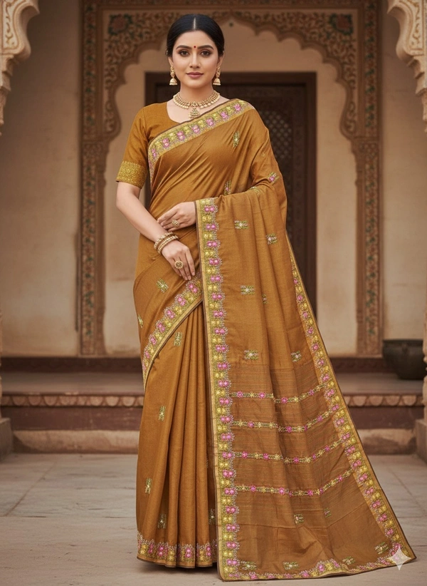 SKU1134 : Pure Silk | Chanderi Silk – Chikonkari Work - Dry Wash, Yes