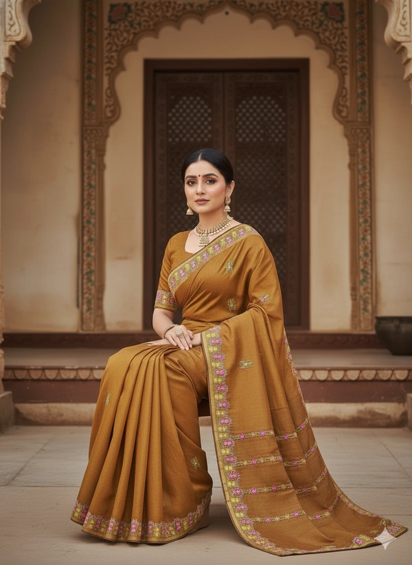 SKU1134 : Pure Silk | Chanderi Silk – Chikonkari Work - Dry Wash, Yes