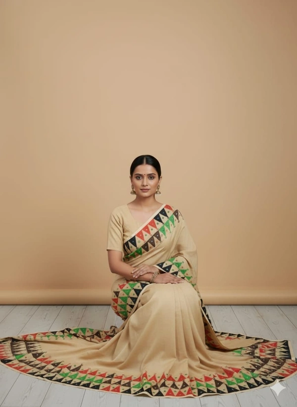 SKU1135 : Dhanekhali Tant Saree – Handwoven, Lightweight & Breathable Fabric - Hand Wash, Yes