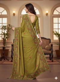 SKU1136 : Pure Noyal Saree | Embroidered Work - Dry Wassh, Yes
