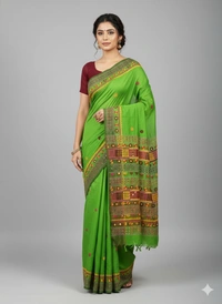SKU1116 : Elegant Handwoven Tussar Bapta Saree – Gujrati Lambani Work - Dry Wash, Yes