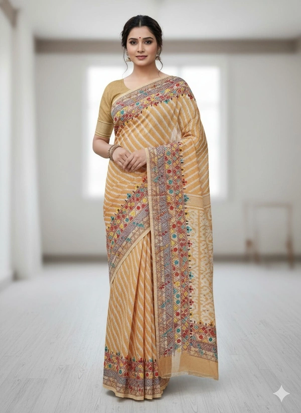 SKU1117 : Elegant Handwoven Jamdani Saree – Gujrati Lambani Work - Dry Wash, Yes