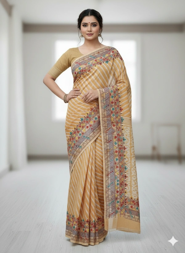 SKU1117 : Elegant Handwoven Jamdani Saree – Gujrati Lambani Work - Dry Wash, Yes