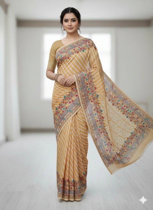 SKU1117 : Elegant Handwoven Jamdani Saree – Gujrati Lambani Work - Dry Wash, Yes