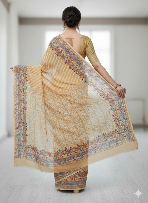 SKU1117 : Elegant Handwoven Jamdani Saree – Gujrati Lambani Work - Dry Wash, Yes