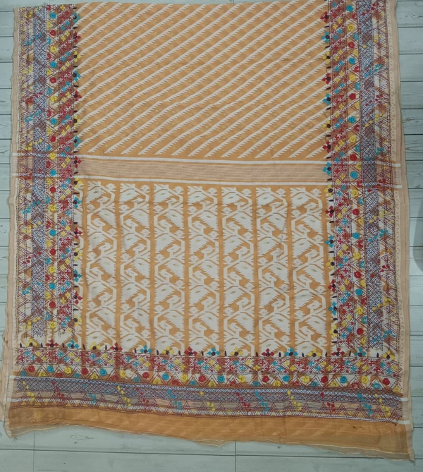 SKU1117 : Elegant Handwoven Jamdani Saree – Gujrati Lambani Work - Dry Wash, Yes