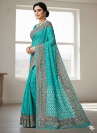 SKU1138 : Elegant Handwoven Jamdani Saree – Gujrati Lambani Work - Dry Wash, Yes