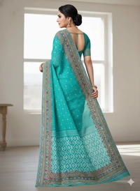 SKU1138 : Elegant Handwoven Jamdani Saree – Gujrati Lambani Work - Dry Wash, Yes