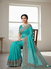 SKU1138 : Elegant Handwoven Jamdani Saree – Gujrati Lambani Work - Dry Wash, Yes