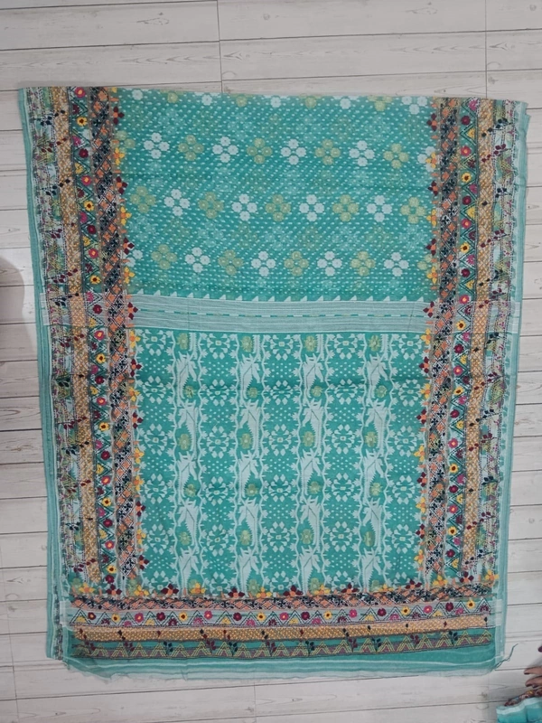 SKU1140 : Elegant Handwoven Jamdani Saree – Gujrati Lambani Work - Dry Wash, Yes