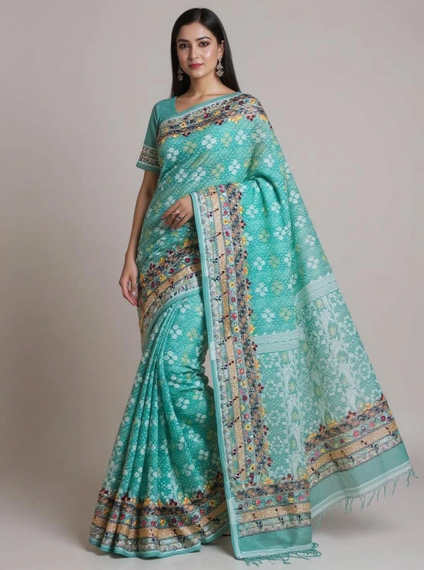 SKU1140 : Elegant Handwoven Jamdani Saree – Gujrati Lambani Work - Dry Wash, Yes