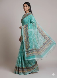 SKU1140 : Elegant Handwoven Jamdani Saree – Gujrati Lambani Work - Dry Wash, Yes