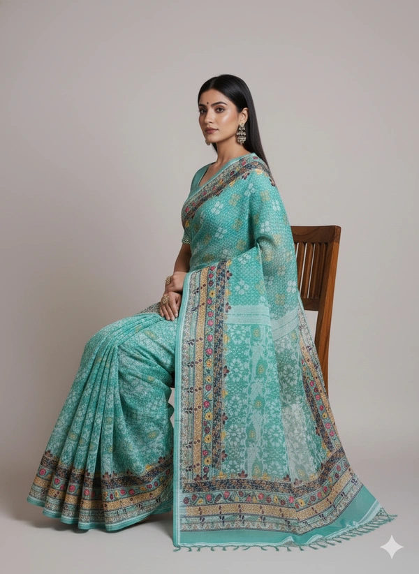 SKU1140 : Elegant Handwoven Jamdani Saree – Gujrati Lambani Work - Dry Wash, Yes
