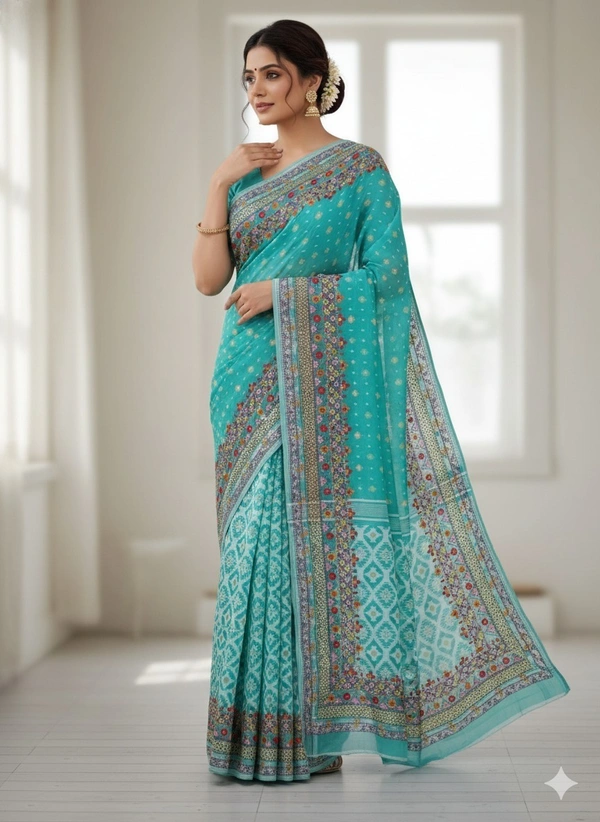 SKU1118 : Elegant Handwoven Jamdani Saree – Gujrati Lambani Work - Dry Wash, Yes