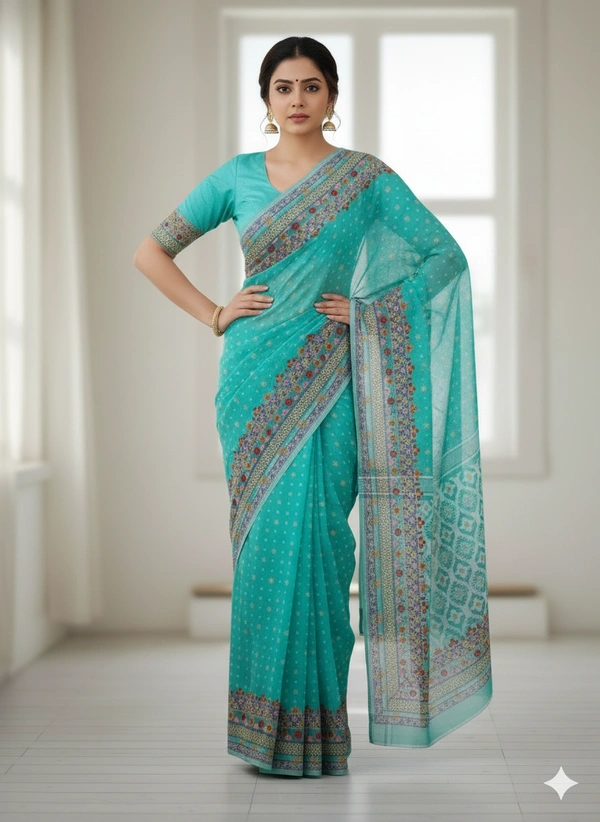 SKU1118 : Elegant Handwoven Jamdani Saree – Gujrati Lambani Work - Dry Wash, Yes