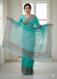 SKU1118 : Elegant Handwoven Jamdani Saree – Gujrati Lambani Work - Dry Wash, Yes