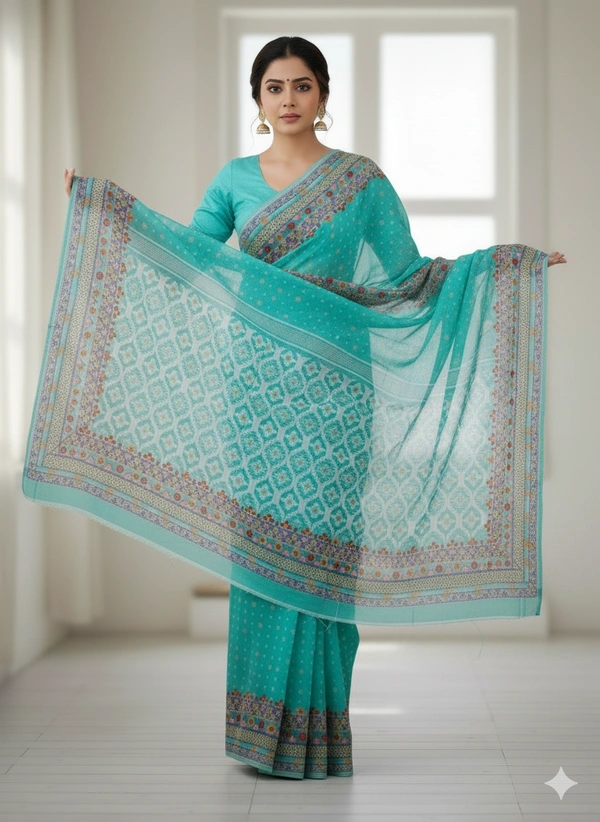 SKU1118 : Elegant Handwoven Jamdani Saree – Gujrati Lambani Work - Dry Wash, Yes