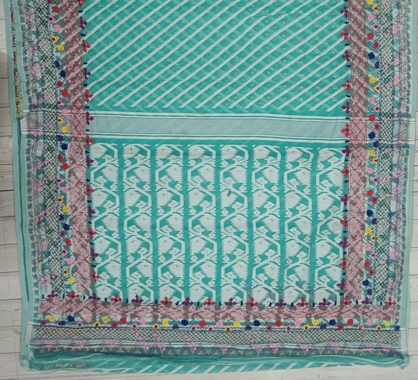 SKU1118 : Elegant Handwoven Jamdani Saree – Gujrati Lambani Work - Dry Wash, Yes