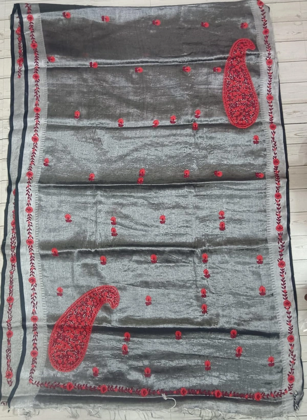 SKU1143 : Cotton Tissue Saree | All over Parsi Work - Dry Wash, Yes