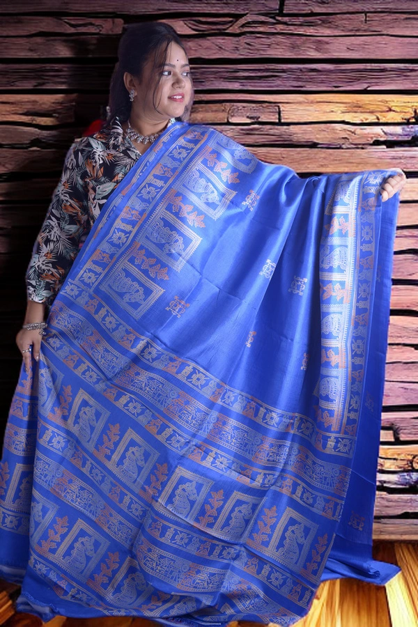 SKU0353 : Pure Silk Murshidabad Handloom Saree – Elegant Traditional Weave - Floral, Discharge Print, Dry Clean Only, Yes