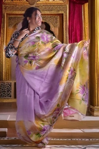 SKU0354 : Pure Silk Murshidabad Handloom Saree – Elegant Traditional Weave - Floral, Hand Print, Dry Clean Only, Yes