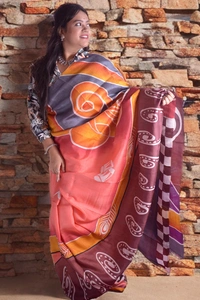 SKU0356 : Pure Silk Murshidabad Handloom Saree – Elegant Traditional Weave - Block Print, Hand Print, Dry Clean Only, Yes