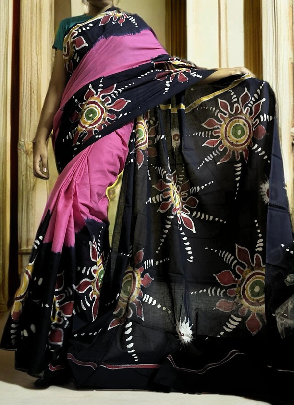 SKU0157 :  Pure Cotton – Premium Wax Batik Fabric – Handcrafted, Soft & Breathable  - Normal Length 6.3 mtr Plus, Pink, Hand Print, Hand Wash, Yes