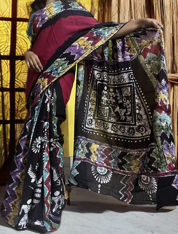 SKU0163 : Pure Cotton – Premium Wax Batik Fabric – Handcrafted, Soft & Breathable  - Normal Length 6.3 mtr Plus, Multi Color, Hand Print, Hand Wash, Yes