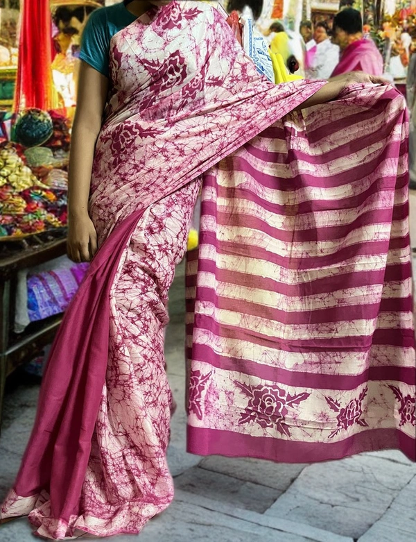 SKU0159 :    Pure Cotton – Premium Wax Batik Fabric – Handcrafted, Soft & Breathable  - Normal Length 6.3 mtr Plus, Majenta, Hand Print, Hand Wash, Yes